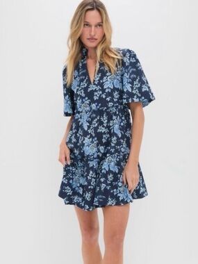 Tuckernuck Navy Floral Short-Sleeve Tiered Dress